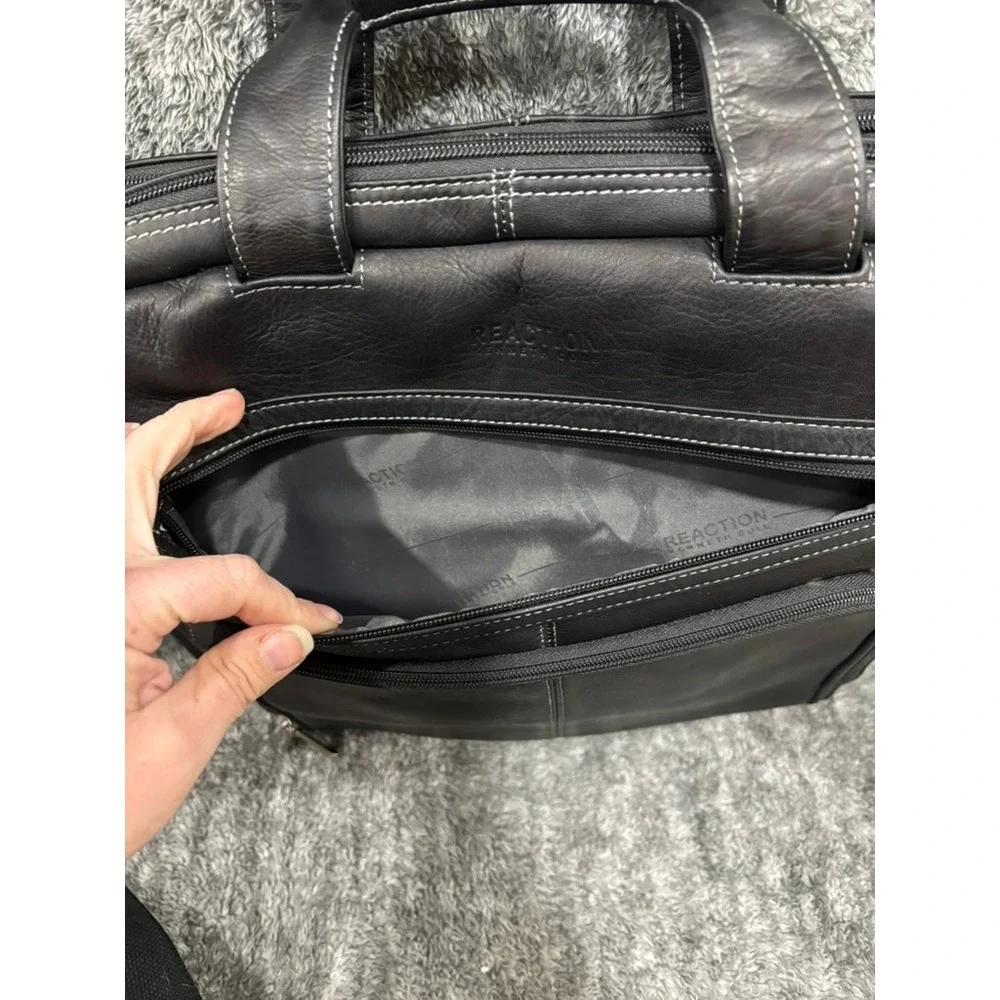 Kenneth Cole Reaction Black Leather Laptop Briefcase Messenger‎ Bag